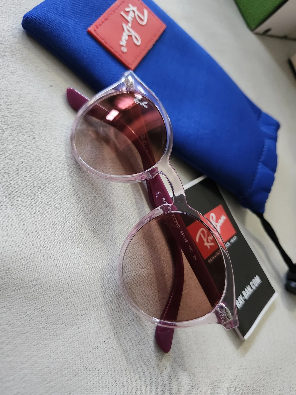 Ray-Ban Kids Transparent Pink Round Sunglasses with Rose Lenses